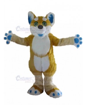Long Fur Yellow and White Husky Dog Mascot Costume Animal