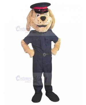 Brown Labrador Police Dog Mascot Costume in Navy Blue Uniform Animal