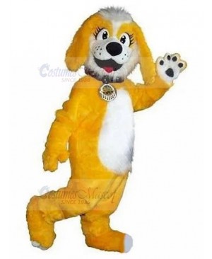 Yellow and White Pet Dog Fursuit Mascot Costume with Black Collar Animal