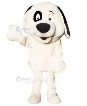 Long-eared White Dog Mascot Costume with Black Eye Socket Animal