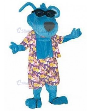 Cool Sunglass Blue Dog Mascot Costume with Beachwear Animal