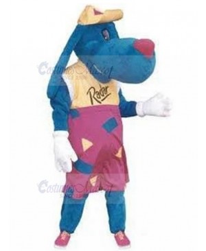 Long-eared Blue Dog Mascot Costume with Yellow Hat Animal