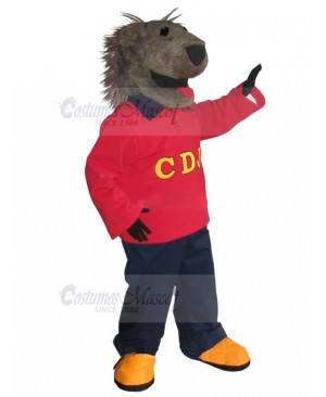 Dark Gray Porcupine Mascot Costume with Red Shirt Animal