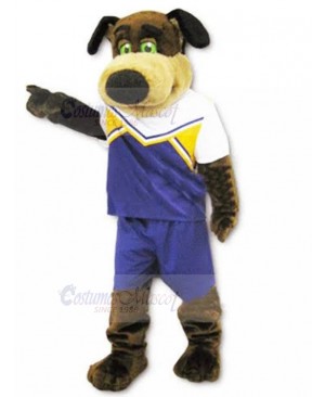 Brown Foxhound Dog Mascot Costume with Navy and White Jersey Animal