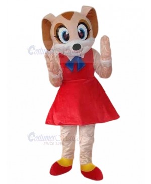 Cute Pink Dog Mascot Costume with Red Dress Animal