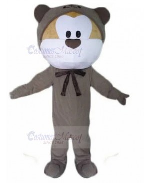 Cute White and Beige Dog Mascot Costume with Gray Bear Suit Animal