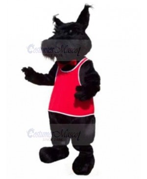 Hairy Black Schnauzer Dog Mascot Costume with Red Vest Animal