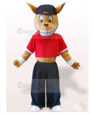 Smiling Brown Doberman Dog Mascot Costume in Sportswear Animal