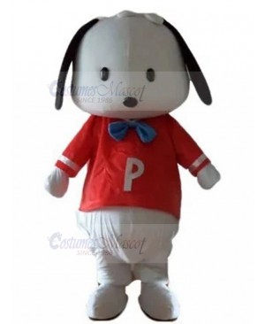 White Puppy Dog Mascot Costume with Red Shirt Animal