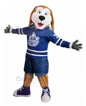 Elated Sports Dog Mascot Costume with Blue Goalkeeper Jersey Animal