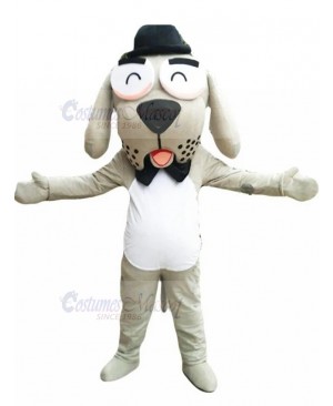 Amiable Gentleman Dog Mascot Costume with Black Bow Tie Animal