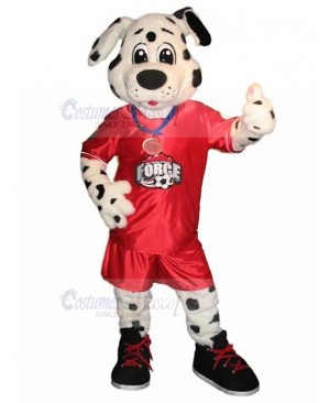 Strict Soccer Referee Dog Mascot Costume in Red Jersey Animal