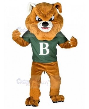 Fierce Brown Bulldog Mascot Costume Animal in Celadongreen T-shirt