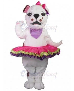 Elegant White British Bulldog Mascot Costume with Ballet Dress Animal