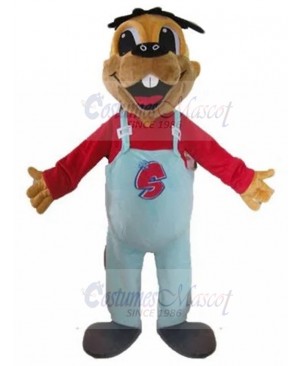 Laughing Brown Dog Mascot Costume in Red Shirt Animal