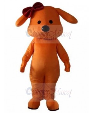 Cute Orange Dog Mascot Costume with Dark Red Rosette Animal