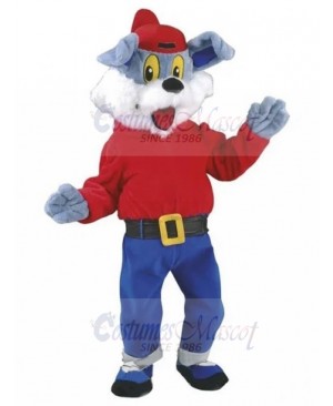 Lovely Grey Dog Mascot Costume in Blue Pants Animal