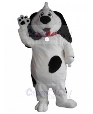 Hippie Smiley White and Black Dog Mascot Costume with Red Collar Animal