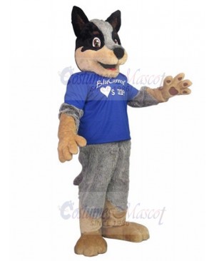 Grey Shepherd Dog Mascot Costume with Blue T-shirt Animal