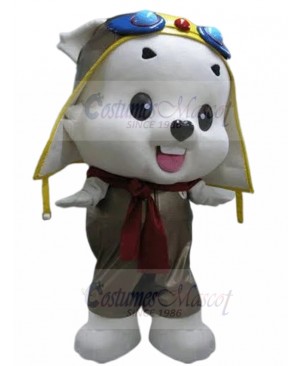 White Explorer Puppy Dog Mascot Costume with Red Scarf Animal