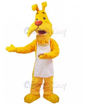 Amiable Yellow Dog Waiter Mascot Costume with White Apron Animal