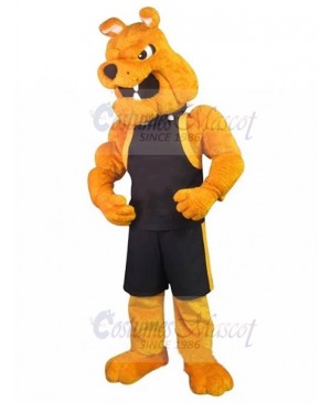 Fierce Orange Bulldog Mascot Costume in Black Jersey Animal