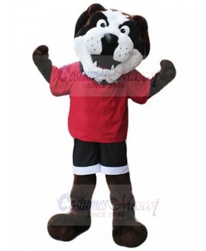 Brown British Bulldog Mascot Costume in Red T-shirt Animal
