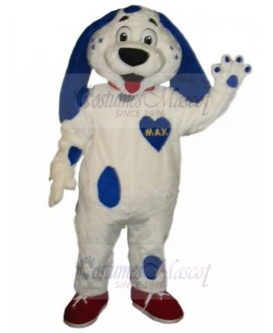 Long-eared White Dog Mascot Costume with Blue Spots Animal