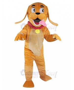 Amusing Orange Dog Mascot Costume with Yellow Bell Animal