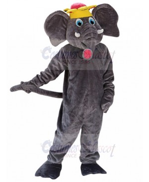 Grey Elephant Mascot Costume with Crown Animal