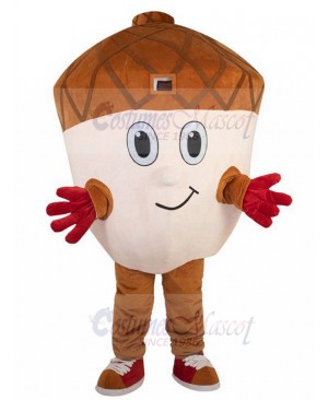 Smiling Flesh-colored and Brown Acorn Mascot Costumes Plant
