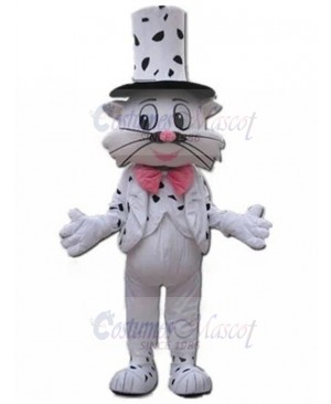 Magician White Cat Mascot Costume Animal in White Suit