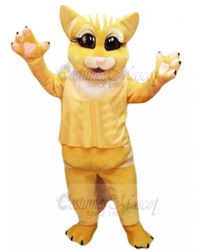 Yellow Cat Mascot Costume with White Mane Animal