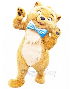 Brown Cat Mascot Costume with Blue Rosette Animal