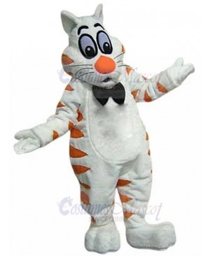 Fat White and Orange Cat Mascot Costume with Black Bow Tie Animal