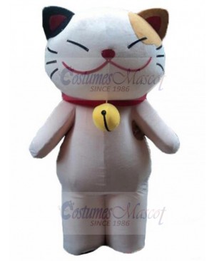 Tricolor Lucky Cat Mascot Costume with Bell Animal