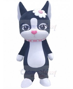 Black and White Cat Mascot Costume with Flower Headwear Animal