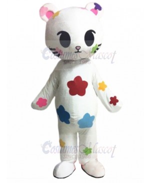 Cute White Cat Mascot Costume with Flowers Animal