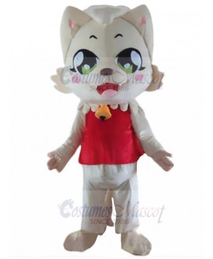 Beige Cat Mascot Costume in Red Animal