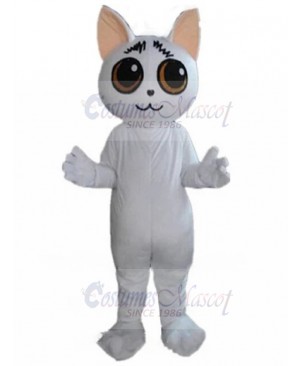 Frowning White Cat Mascot Costume Animal