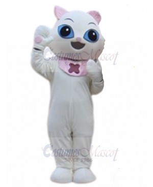 White Baby Cat Mascot Costume with Pink Bibs Animal