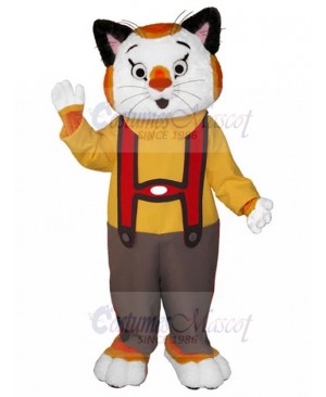 Tricolor Pet Cat Mascot Costume with Brown Overalls Animal