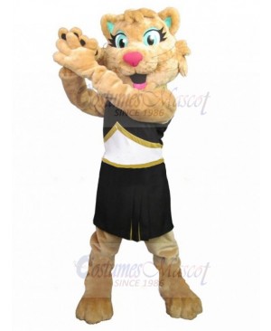 Energetic Cheerleader Brown Cat Mascot Costume Animal