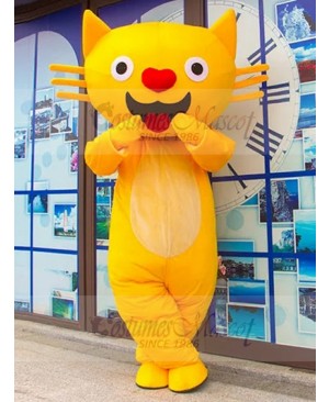 Yellow Cat Mascot Costume with Love-shaped Nose Animal