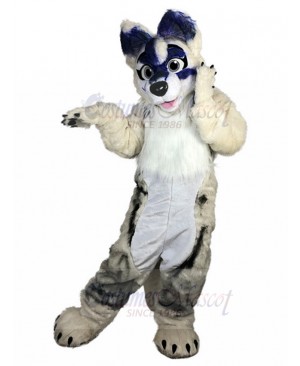 Well-made Beige Husky Dog Mascot Costume with Black Fur Animal