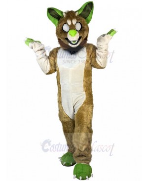 White Eyes Brown Wolf Dog Mascot Costume with Green Ears Fursuit