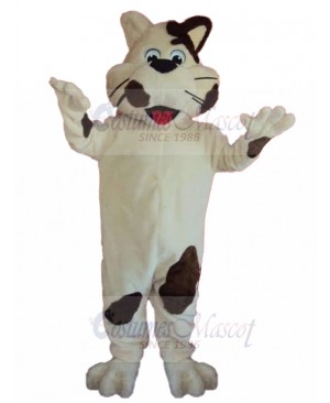 Vivacious White Cat Mascot Costume with Brown Spots Animal