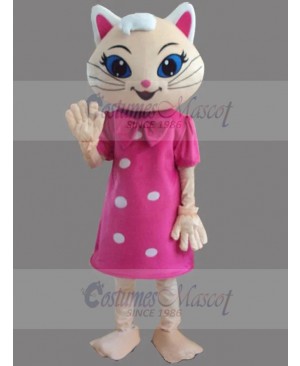 Spiffy Girl Cat Mascot Costume in Pink Red Dress Animal