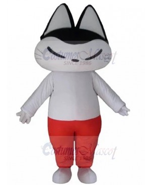 Squinted Cat Mascot Costume in Red Pants Animal