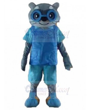 Studied Grey Cat Mascot Costume in Blue Animal